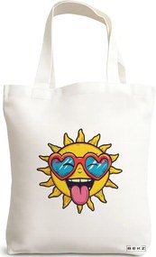 Sacosa de Panza pentru Cumparaturi, Geanta Tote, model Sun faces 1 38 x 34.5 cm, Alba, BEKZ®