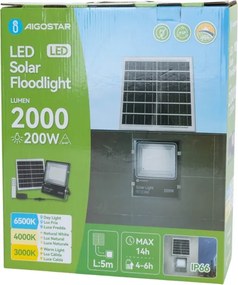 Aigostar-LED Proiector solar LED/200W/3,2V 3600mAh 3000K/4000K/6500K IP66 + telecomandă