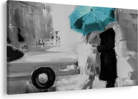 Tablou - Cuplu în dragoste cu umbrelă, albastru (90x60 cm)