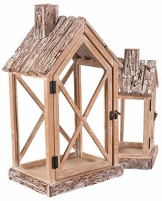 Set de felinare din lemn în formă de căsuță, 2 bucăți