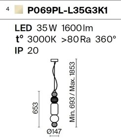 Pendul LED design modern Collar auriu, transparent, alb