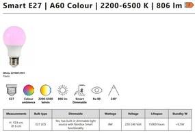 Bec Smart LED RGB E27 A60 8W 2200-6500K 806Lm White