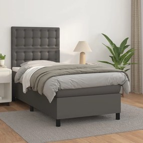 3142825 vidaXL Pat box spring cu saltea, gri, 90x200 cm, piele ecologică