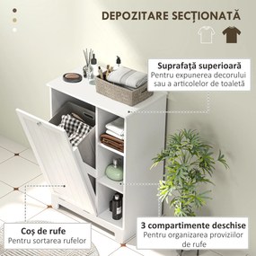 HOMCOM Dulap Modern pentru Rufe cu Coș Detașabil și  Compartimente de Depozitare, 60x38x86 cm, Alb | Aosom Romania