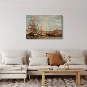 Tablou - Eugène Boudin, Festival in the Harbor of Honfleur, reproducere (90x60 cm)