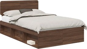 vidaXL Cadru de pat Stejar închis 120 x 190 cm Lemn de pin masiv