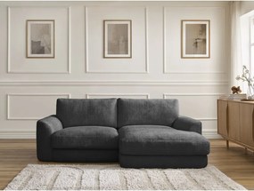 Colțar negru cu tapițerie din chenille (cu colț pe partea dreaptă/cu șezlong) Leonore – Bobochic Paris