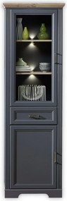 Vitrina JASMIN, gri grafit/stejar artisan, PAL/sticla, cu iluminare LE