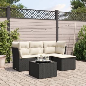 vidaXL Set mobilier de grădină cu perne, 5 piese, negru, poliratan