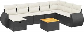 vidaXL Set mobilier de grădină cu perne, 9 piese, negru, poliratan