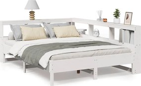 vidaXL Pat cu bibliotecă fără saltea, alb, 135x190 cm, lemn masiv pin