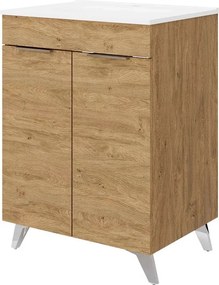 Set dulap baza stejar mat si lavoar Savini Due Malaga 60 cm
