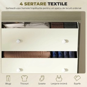 HOMCOM Comodă Modernă cu 4 Sertare Pliabile 58x30x91 cm, Alb și Gri | Aosom Romania