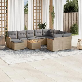 vidaXL Set canapele de grădină, 11 piese, cu perne, bej, poliratan