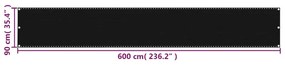 Paravan de balcon, negru, 90x600 cm, HDPE Negru, 90 x 600 cm