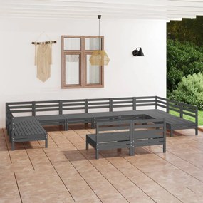 3083456 vidaXL Set mobilier de grădină, 12 piese, gri, lemn masiv de pin