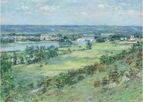 Tablou pe sticlă - Theodore Robinson, The Valley of the Seine, From the Hills of Giverny, reproducere (70x50 cm)