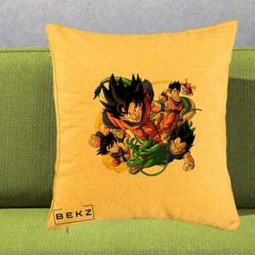 Perna Personalizata Dragon Ball Goku si Shenron Actiune, 40x40 cm, Galben, Husa Detasabila, Perna Inclusa, BEKZ®