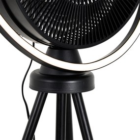 Ventilator de podea cu trepied negru, inclusiv LED reglabil cu 3 trepte de luminozitate - Marleen