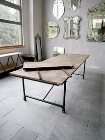 Masă extensibilă de dining în stil industrial, din lemn masiv și metal, „Tapestry X-Large”