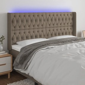 3124402 vidaXL Tăblie de pat cu LED, gri taupe, 183x16x118/128 cm, textil