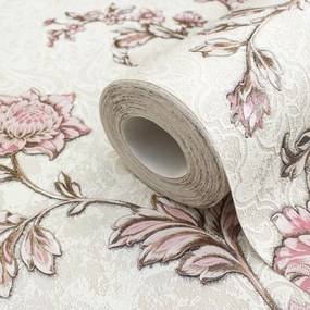 Tapet living floral, vinil, roz cu bej, Elegie 1483/2