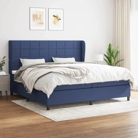 vidaXL Pat box spring cu saltea, albastru, 200x200 cm, textil