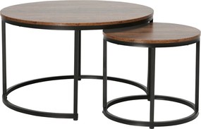 Set 2 masute cafea CIRKO, negru/nuc, DTD laminat/metal
