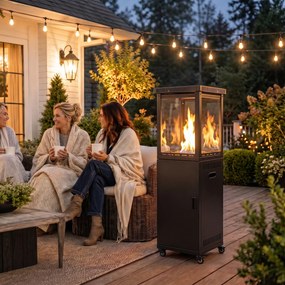 Outsunny Încălzitor pe Gaz pentru Exterior 13 kW, cu Roți și Pietre Lavice, Negru | Aosom Romania