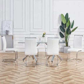 Set de 4 scaune de sufragerie cantilever, Alb | Aosom Romania