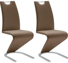 Set 2 scaune tapitate cu piele ecologica si picioare metalice, Amado Maro / Crom, l45xA62xH102 cm