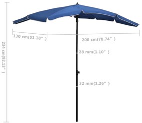 Umbrela de gradina cu stalp, albastru azuriu, 200x130 cm azure blue