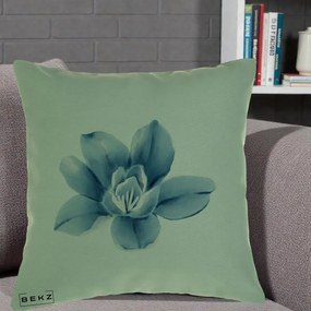 Perna Decorativa Magnolie Albastra Acuarela, 40x40 cm, Verde, Husa Detasabila, Perna Inclusa, BEKZ®