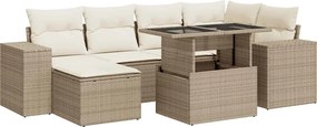 vidaXL Set canapele de grădină, 7 piese, cu perne, bej, poliratan