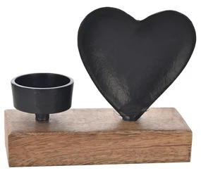 InDecor Sfeșnic din lemn de mango și metal, formăde inimă, 14 x 5 x 11 cm