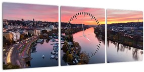 Tablou cu Praga nocturnă (cu ceas) (90x30 cm)