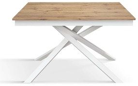 Masa Tiglio, blat extensibil pal laminat, picior metalic - BLAT STEJAR RUSTIC. PICIOR ALB - 160 cm / 80 cm