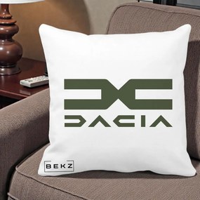 Perna Personalizata cu emblema Dacia, 40x40 cm, Alba Mata, Husa Detasabila, Perna Inclusa, BEKZ®