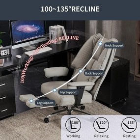 RESIGILAT- Scaun directorial, Rezistent 180 kg, Sezut cu Arcuri Metalice și Spumă, cotiere reglabile inaltime, piele PU, Gri