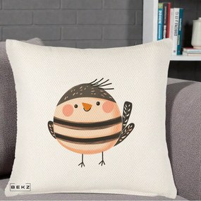 Perna Decorativa Pui Kawaii Bej-Negru Dungat, 40x40 cm, Crem Reliefat, Husa Detasabila, Perna Inclusa, BEKZ®