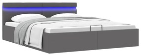 vidaXL Cadru pat hidraulic, depozitare, LED, gri, 160x200 cm piele eco