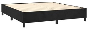 Pat box spring cu saltea, negru, 160x200 cm, catifea Negru, 160 x 200 cm, Design cu nasturi