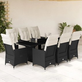 3276870 vidaXL Set mobilier de grădină cu perne, 9 piese, negru, poliratan