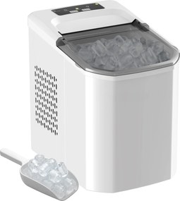 HOMCOM Mașină de Gheață cu Curățare Automată 12 kg/24H 9 Cuburi Gata în 7 Minute 2 Mărimi de Gheață 1,5L Rezervor Alb | Aosom Romania
