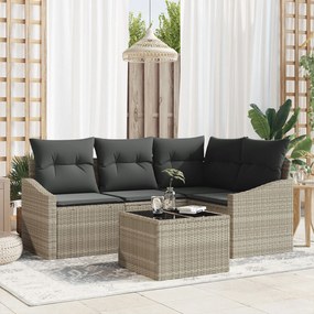 vidaXL Set de Sofa pentru Grădină de 5 Piese cu Perne Gri din Poli Rattan