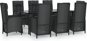 vidaXL Set mobilier de grădină cu perne, 9 piese, negru, poliratan
