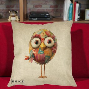 Perna Decorativa Pasare Patchwork cu Gene Lungi, 40x40 cm, Crem, Husa Detasabila, Perna Inclusa, BEKZ®