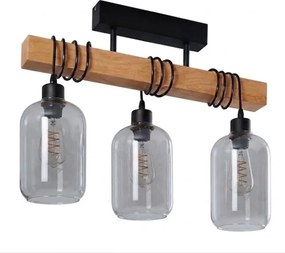 Brilagi - Lustră aplicată WOOD GLASS 3xE27/60W/230V pin/negru/gri fumuriu