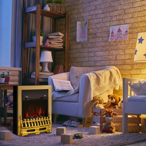 Șemineu Electric Încorporabil sau de Podea 1000-2000W, din Plastic și Metal, Auriu, 48x19x59cm HOMCOM | Aosom RO