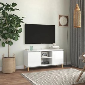vidaXL Comodă TV &amp; picioare lemn masiv alb extralucios 103,5x35x50 cm